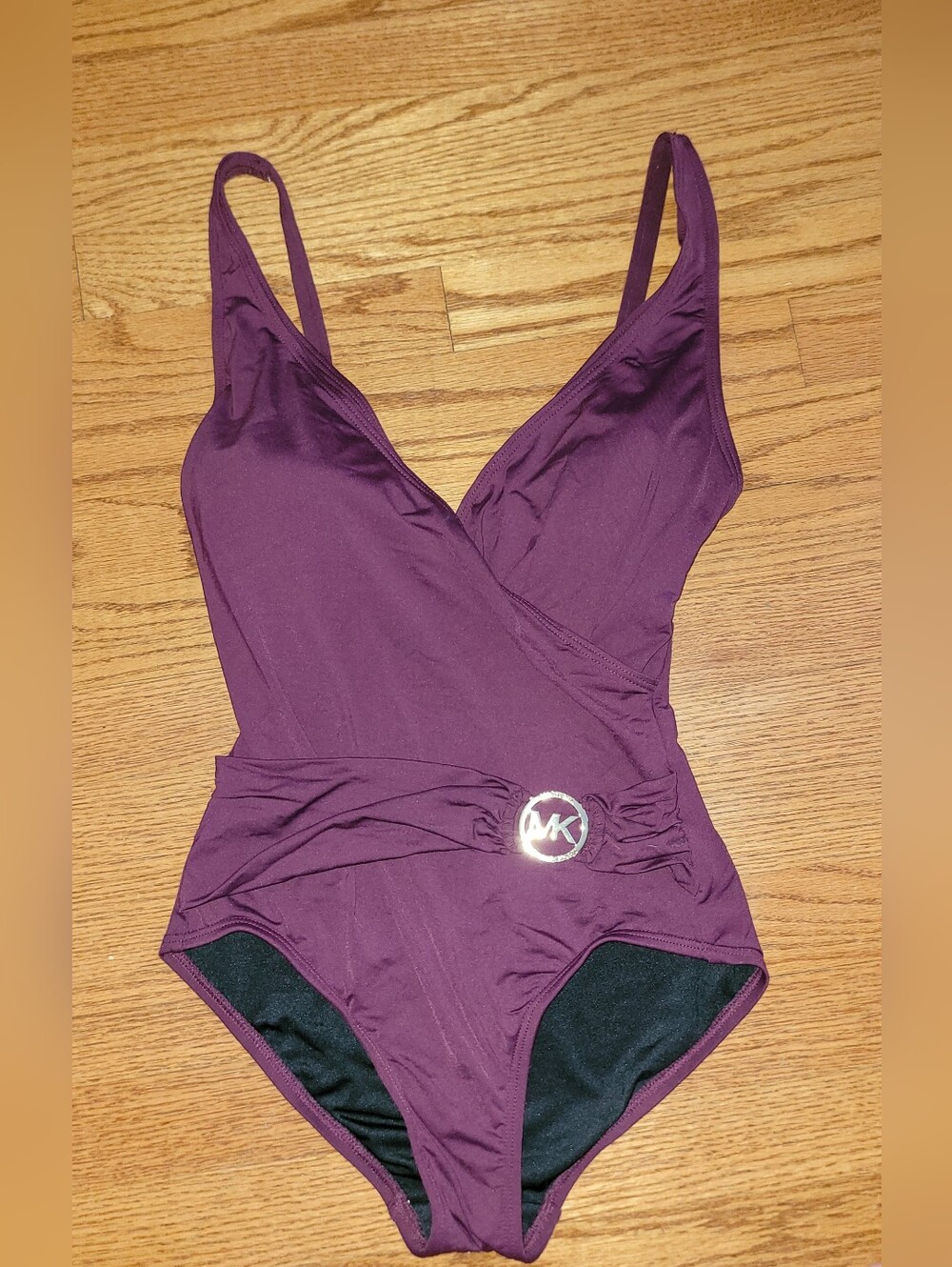 Michael Kors Burgandy One-Piece Swimsuit with MK Accent Gold Circle MK Size 6